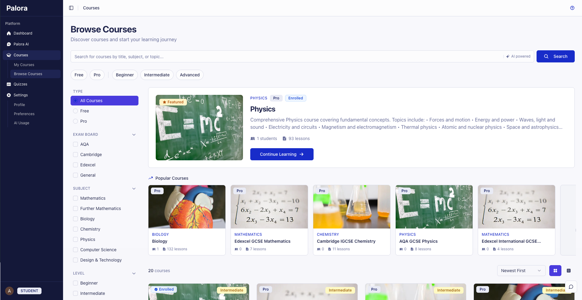 Browse courses by exam board