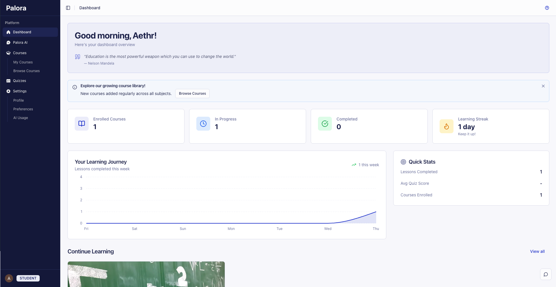 Palora student dashboard
