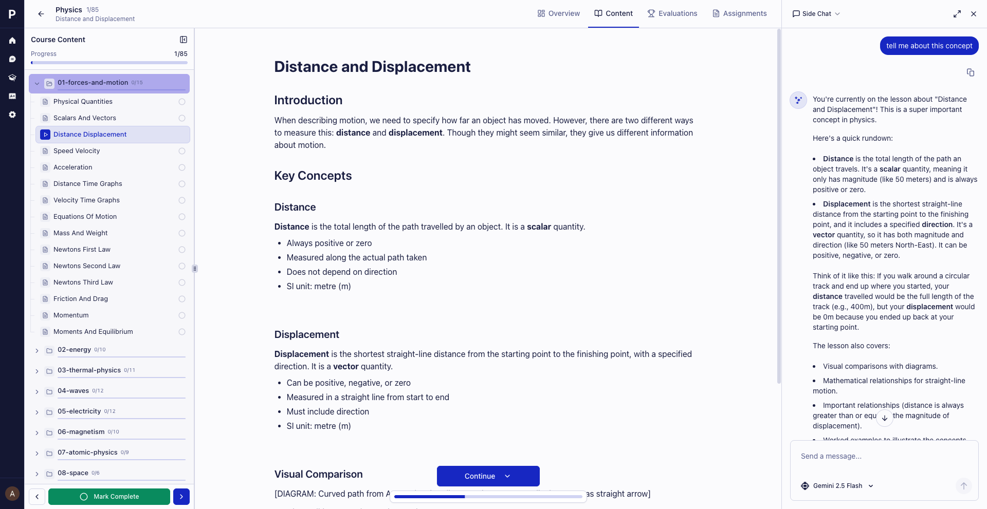 Palora learning experience — lesson content with AI tutor chat