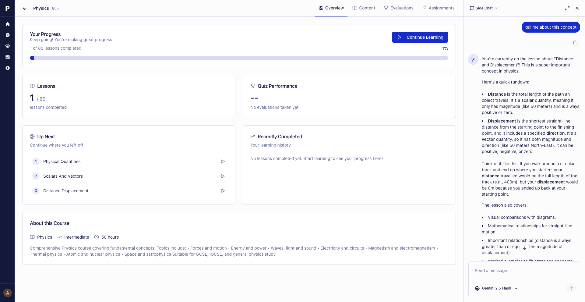 Course progress overview